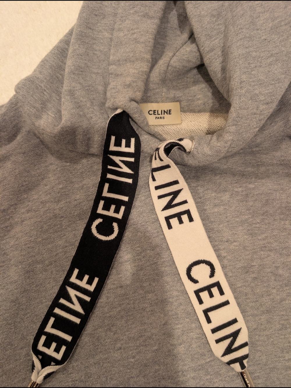 Celine Gray Logo Drawstring Hoodie